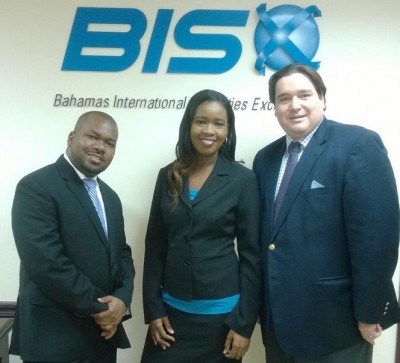 Pictured from left to right BISX Acting Chief Operating Officer Holland Grant, BISX Assistant to the CEO Elude Michel-Sturrup an